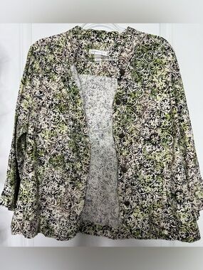 Christopher & Banks Green, Black and Cream Printed linen blend jacket light LG